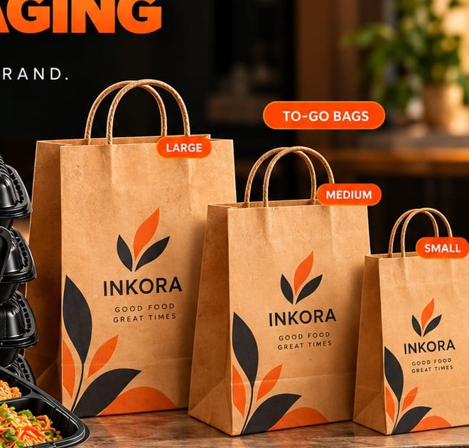 Custom branded kraft takeaway bags